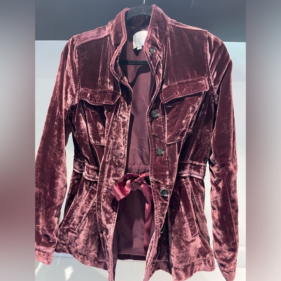 $149 STUNNING Velvet LOFT button Jacket soft mauve Burgandy waist tie XS S - Picture 2 of 7